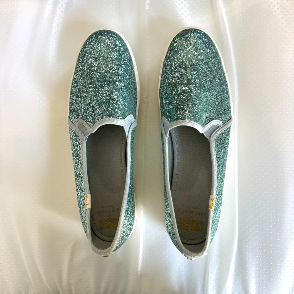 Keds x Kate Spade Triple Decker Glitter Slip-On Sneakers | Light Blue | 8.5